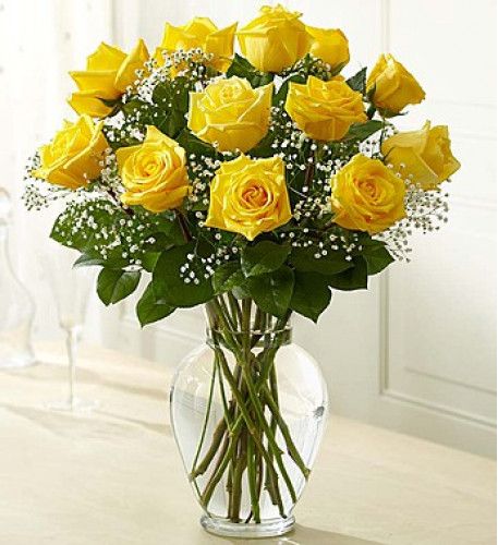 Bouquet - Longues tiges - Roses Jaunes - Arums Vanile
